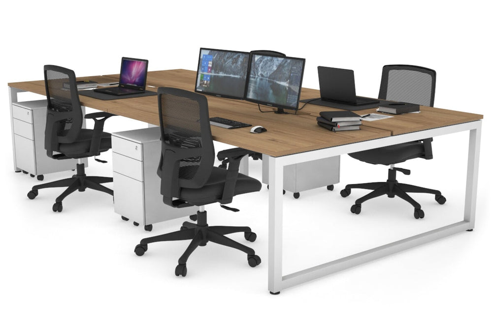 Quadro Loop Legs 4 Person Office Workstation [1400L x 800W with Cable Scallop]-white leg salvage oak none