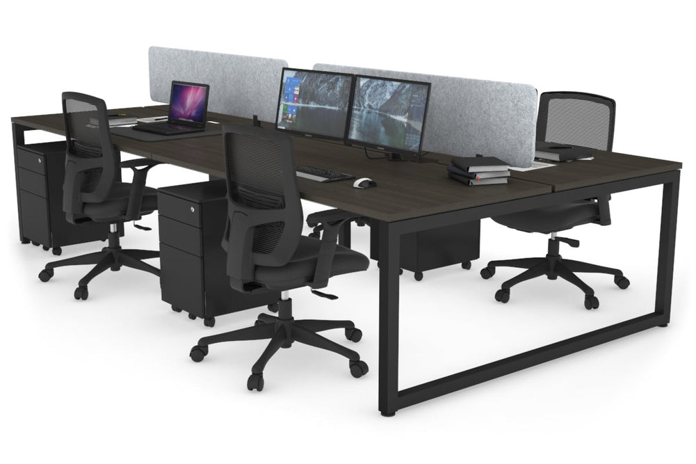 Quadro Loop Legs 4 Person Office Workstation [1400L x 800W with Cable Scallop]-black leg dark oak light grey acoustic panel (400H x 1200W)