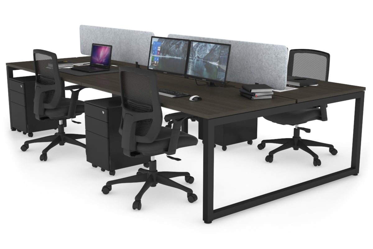 Quadro Loop Leg 4 Person Office Workstations [1400L x 800W with Cable Scallop] Jasonl black leg dark oak light grey echo panel (400H x 1200W)