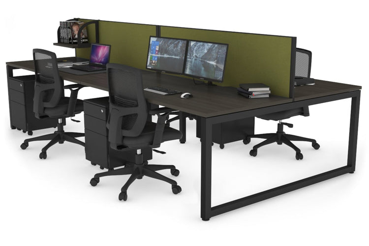 Quadro Loop Leg 4 Person Office Workstations [1400L x 800W with Cable Scallop] Jasonl black leg dark oak green moss (500H x 1400W)