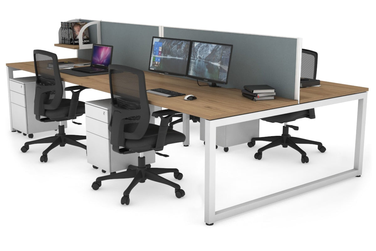 Quadro Loop Leg 4 Person Office Workstations [1400L x 800W with Cable Scallop] Jasonl white leg salvage oak cool grey (500H x 1400W)