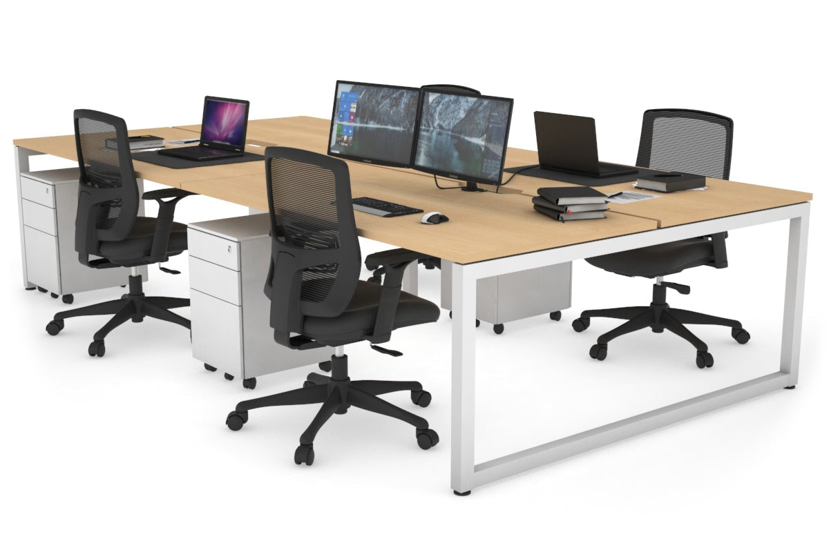 Quadro Loop Leg 4 Person Office Workstations [1400L x 800W with Cable Scallop] Jasonl white leg maple none