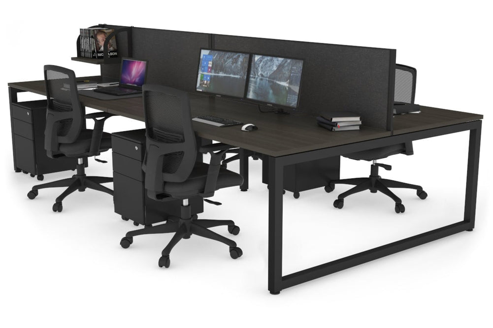 Quadro Loop Legs 4 Person Office Workstation [1400L x 800W with Cable Scallop]-black leg dark oak moody charcoal (500H x 1400W)
