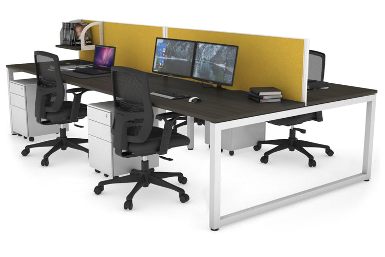Quadro Loop Leg 4 Person Office Workstations [1400L x 800W with Cable Scallop] Jasonl white leg dark oak mustard yellow (500H x 1400W)