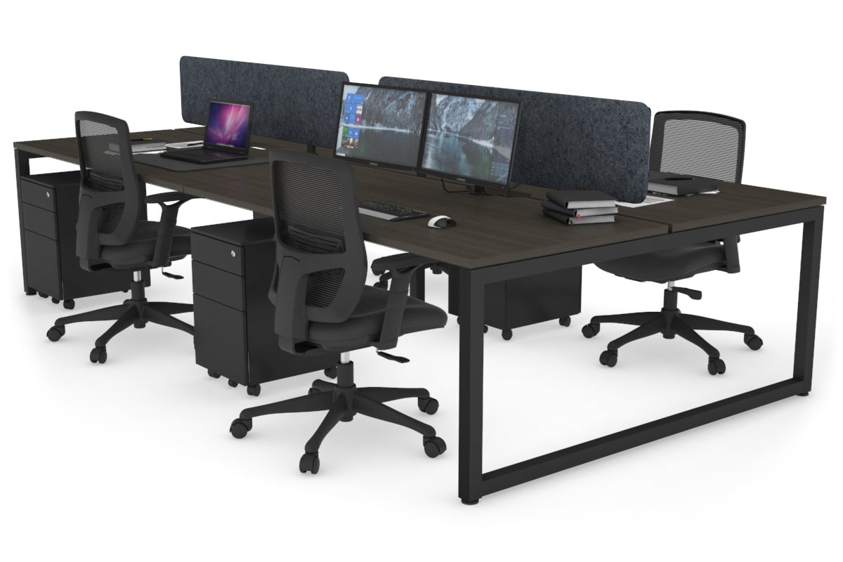 Quadro Loop Leg 4 Person Office Workstations [1400L x 800W with Cable Scallop] Jasonl black leg dark oak dark grey echo panel (400H x 1200W)