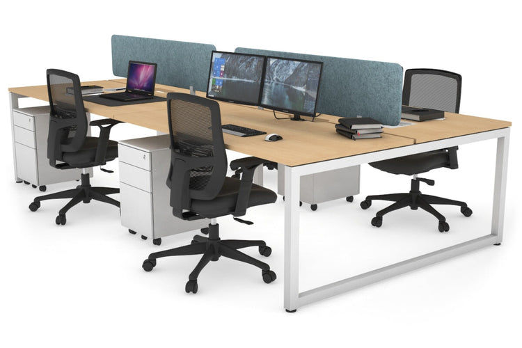 Quadro Loop Leg 4 Person Office Workstations [1400L x 800W with Cable Scallop] Jasonl white leg maple blue echo panel (400H x 1200W)