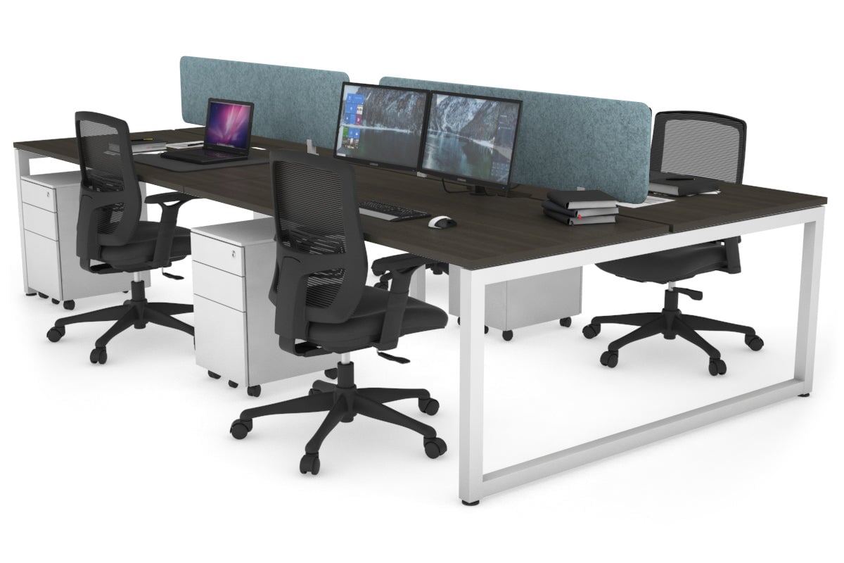 Quadro Loop Leg 4 Person Office Workstations [1400L x 800W with Cable Scallop] Jasonl white leg dark oak blue echo panel (400H x 1200W)