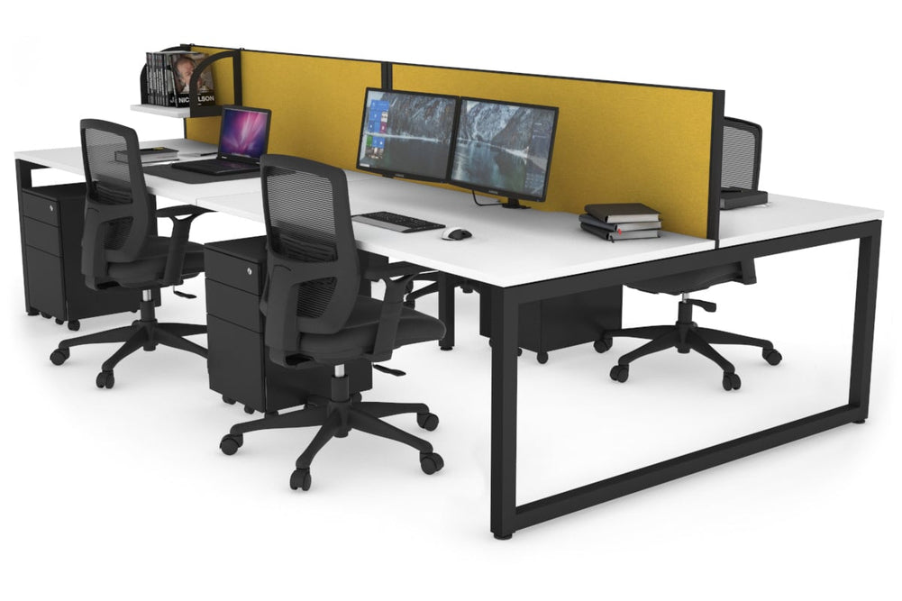 Quadro Loop Legs 4 Person Office Workstation [1400L x 800W with Cable Scallop]-black leg white mustard yellow (500H x 1400W)