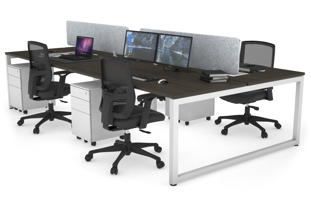 Quadro Loop Leg 4 Person Office Workstations [1400L x 800W with Cable Scallop] Jasonl white leg dark oak light grey echo panel (400H x 1200W)