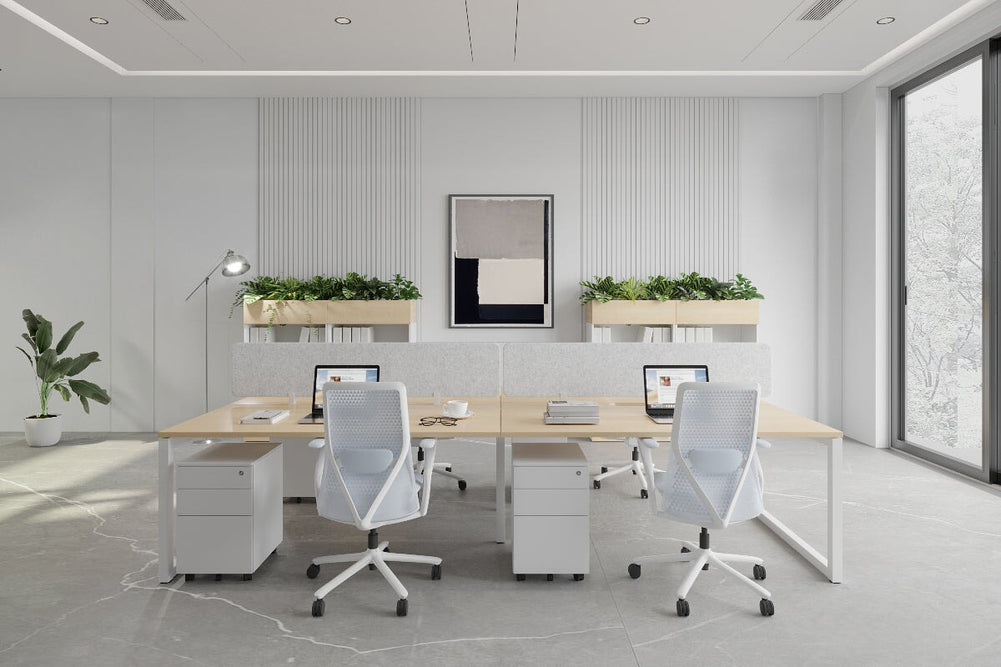 Quadro Loop Legs 4 Person Office Workstation [1400L x 800W with Cable Scallop]-black leg dark oak moody charcoal (500H x 1400W)