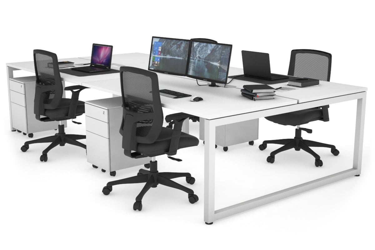 Quadro Loop Leg 4 Person Office Workstations [1400L x 800W with Cable Scallop] Jasonl white leg white none