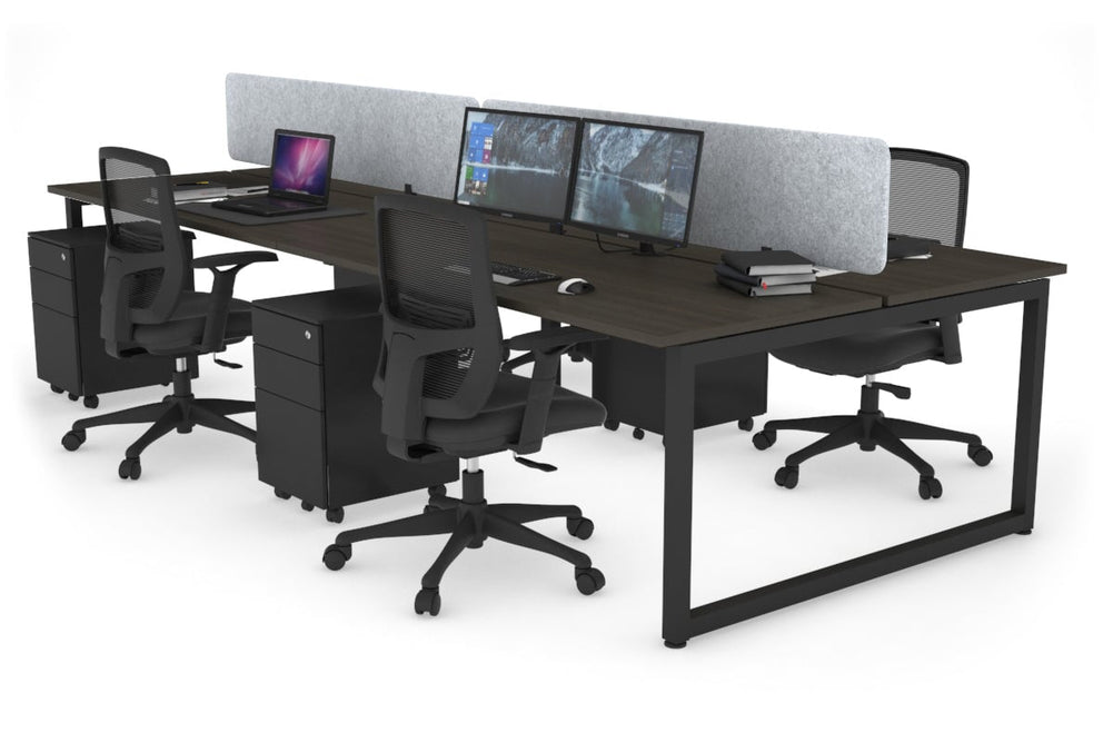 Quadro Loop Legs 4 Person Office Workstation [1600L x 700W]-black leg dark oak light grey acoustic panel (400H x 1600W)