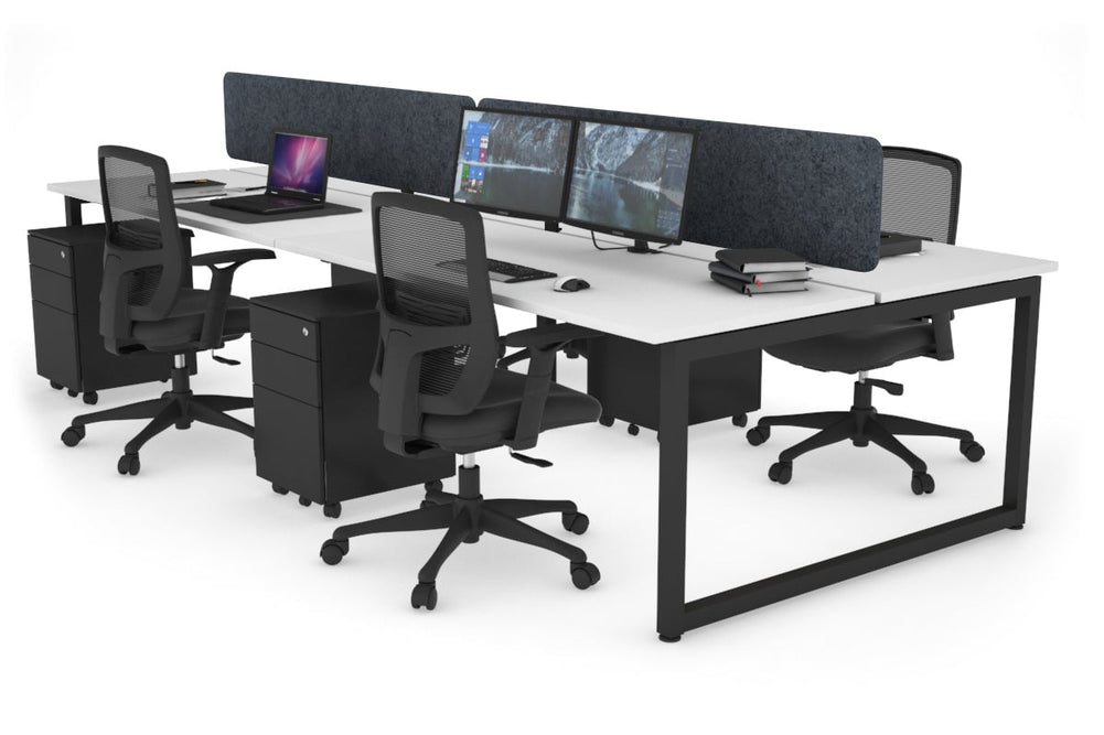 Quadro Loop Legs 4 Person Office Workstation [1600L x 700W]-black leg white dark grey acoustic panel (400H x 1600W)