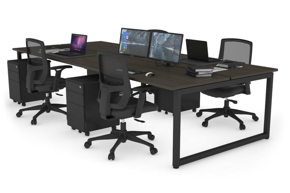 Quadro Loop Legs 4 Person Office Workstation [1600L x 700W]-black leg dark oak none