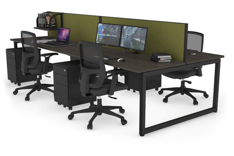 Quadro Loop Leg 4 Person Office Workstations [1600L x 700W] Jasonl black leg dark oak green moss (500H x 1600W)