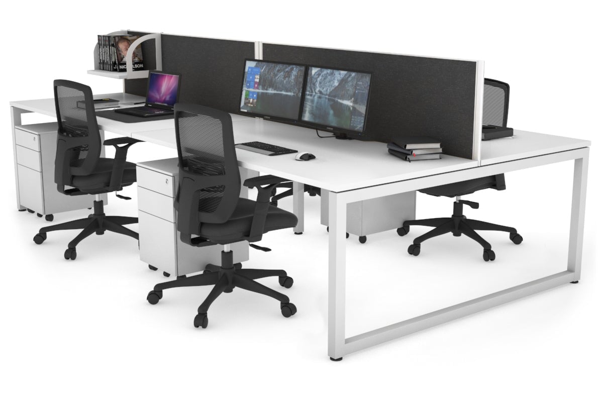 Quadro Loop Leg 4 Person Office Workstations [1600L x 800W with Cable Scallop] Jasonl white leg white moody charcoal (500H x 1600W)