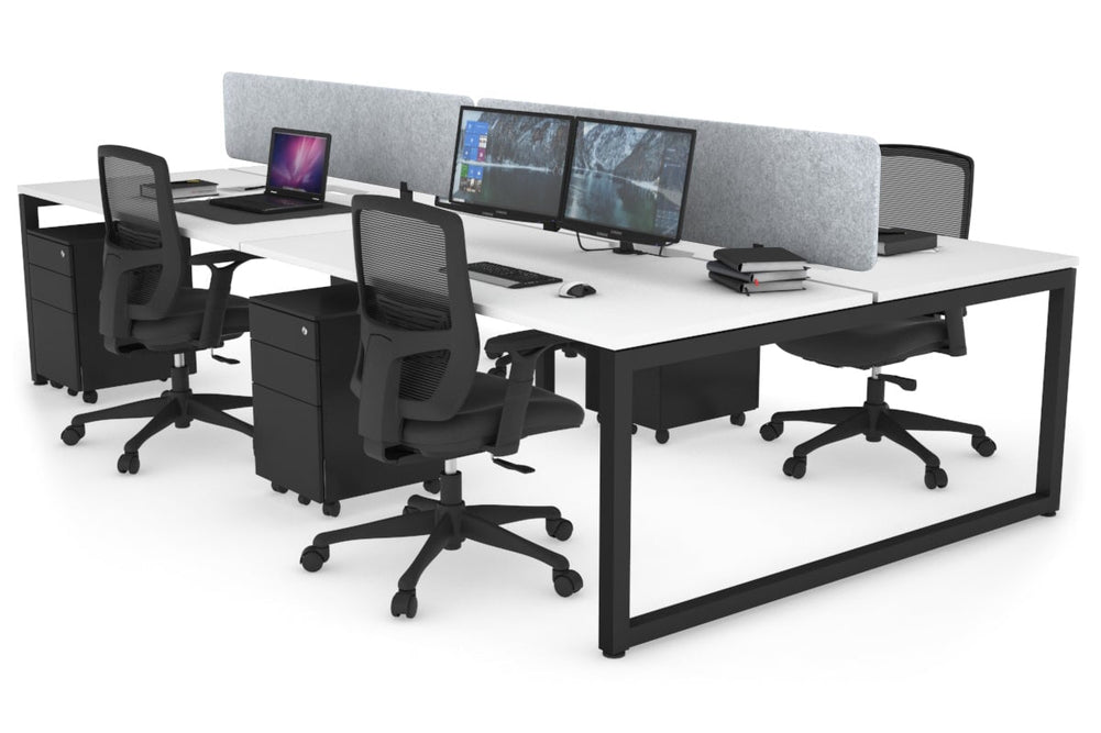Quadro Loop Legs 4 Person Office Workstation [1600L x 800W with Cable Scallop]-black leg white light grey acoustic panel (400H x 1600W)