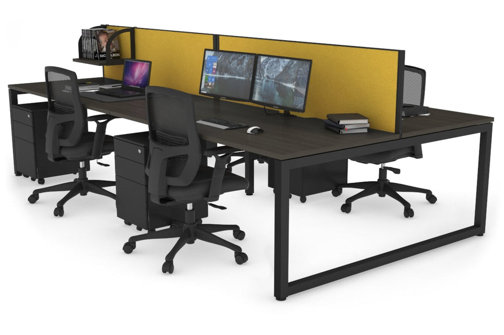 Quadro Loop Legs 4 Person Office Workstation [1600L x 800W with Cable Scallop]-black leg dark oak mustard yellow (500H x 1600W)