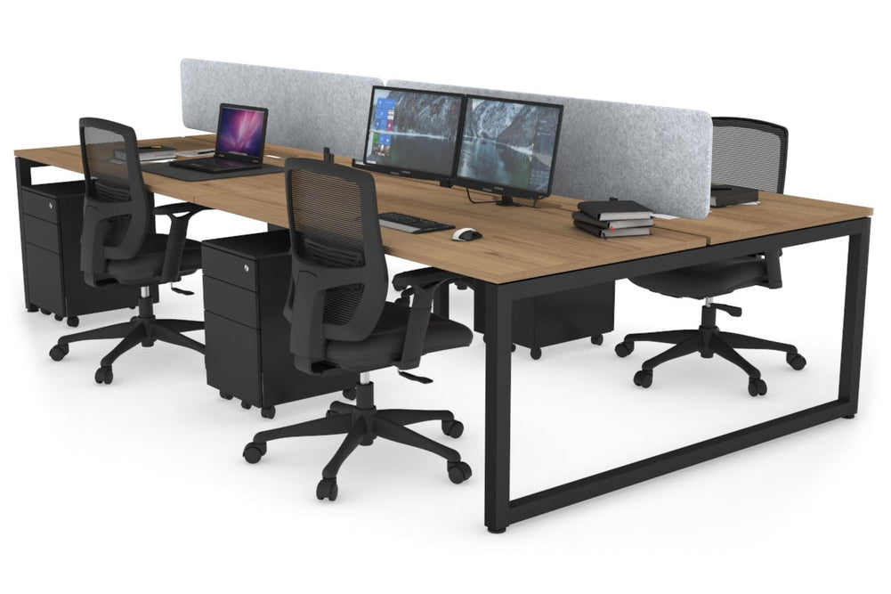 Quadro Loop Legs 4 Person Office Workstation [1600L x 800W with Cable Scallop]-black leg salvage oak light grey acoustic panel (400H x 1600W)