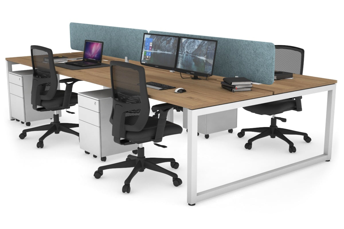 Quadro Loop Leg 4 Person Office Workstations [1600L x 800W with Cable Scallop] Jasonl white leg salvage oak blue echo panel (400H x 1600W)