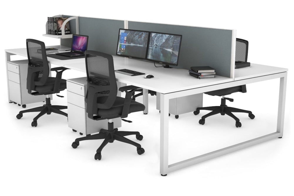 Quadro Loop Legs 4 Person Office Workstation [1600L x 800W with Cable Scallop]-white leg white cool grey (500H x 1600W)