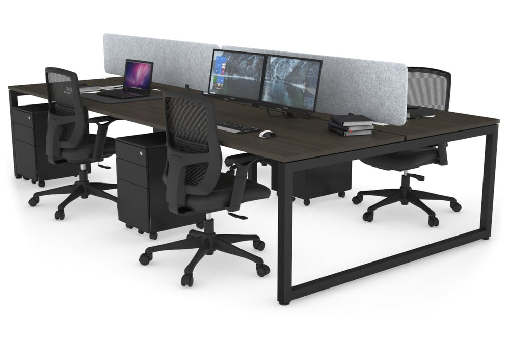 Quadro Loop Legs 4 Person Office Workstation [1600L x 800W with Cable Scallop]-black leg dark oak light grey acoustic panel (400H x 1600W)