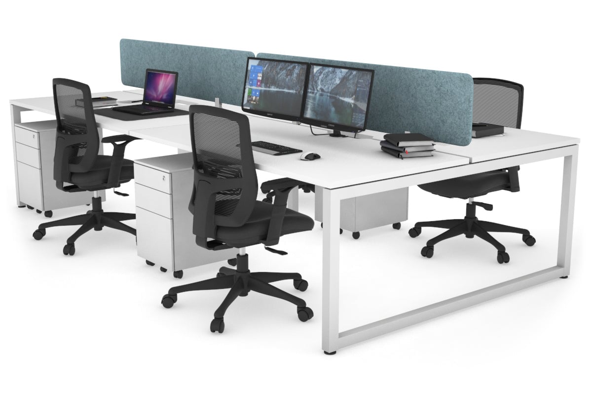Quadro Loop Leg 4 Person Office Workstations [1600L x 800W with Cable Scallop] Jasonl white leg white blue echo panel (400H x 1600W)