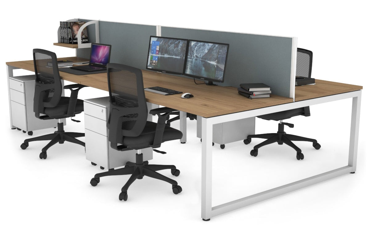 Quadro Loop Leg 4 Person Office Workstations [1600L x 800W with Cable Scallop] Jasonl white leg salvage oak cool grey (500H x 1600W)