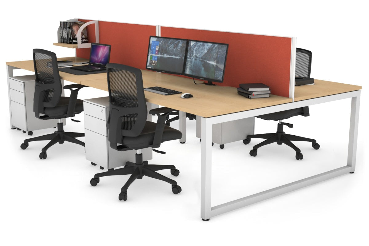 Quadro Loop Leg 4 Person Office Workstations [1600L x 800W with Cable Scallop] Jasonl white leg maple orange squash (500H x 1600W)