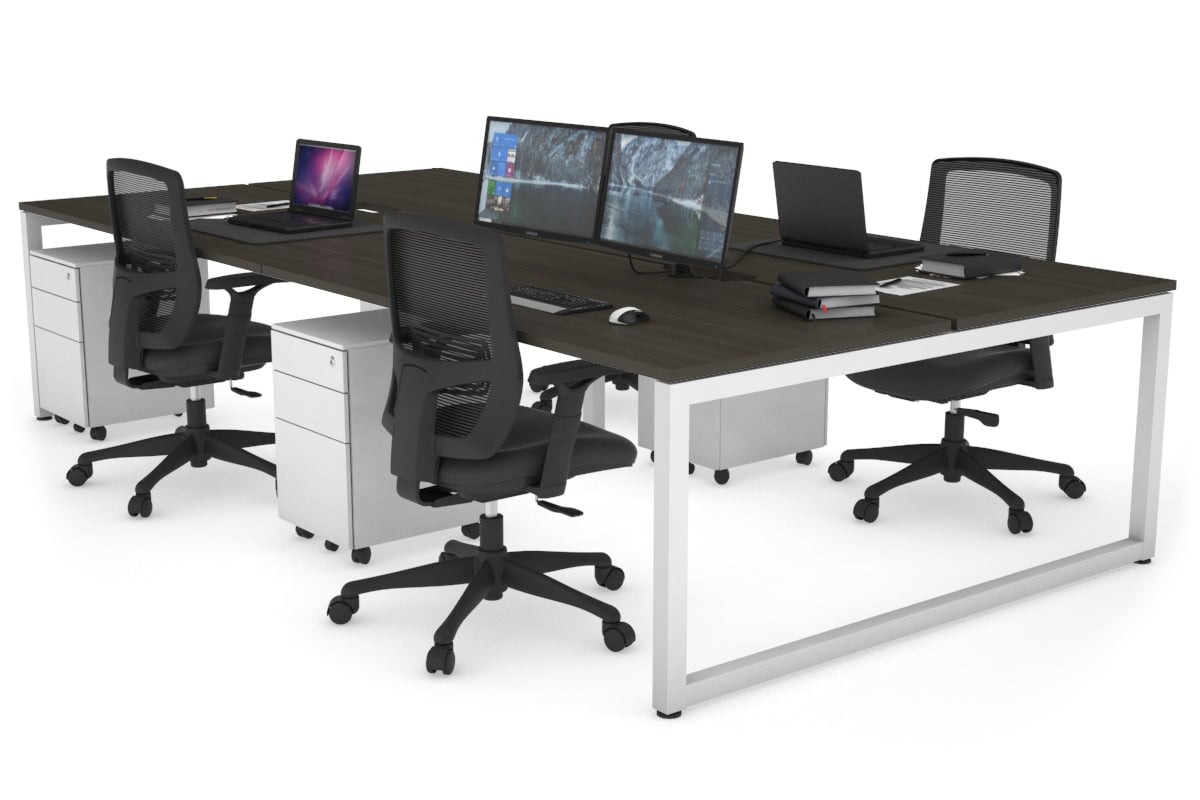 Quadro Loop Leg 4 Person Office Workstations [1600L x 800W with Cable Scallop] Jasonl white leg dark oak none