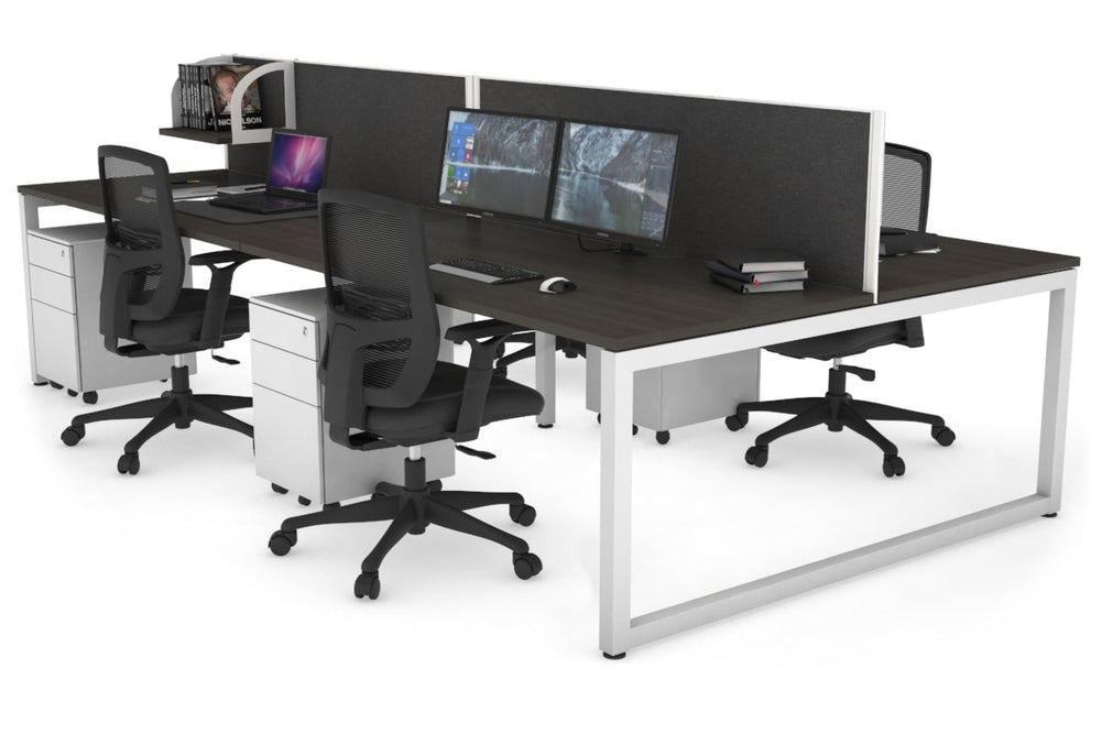 Quadro Loop Legs 4 Person Office Workstation [1600L x 800W with Cable Scallop]-white leg dark oak moody charcoal (500H x 1600W)