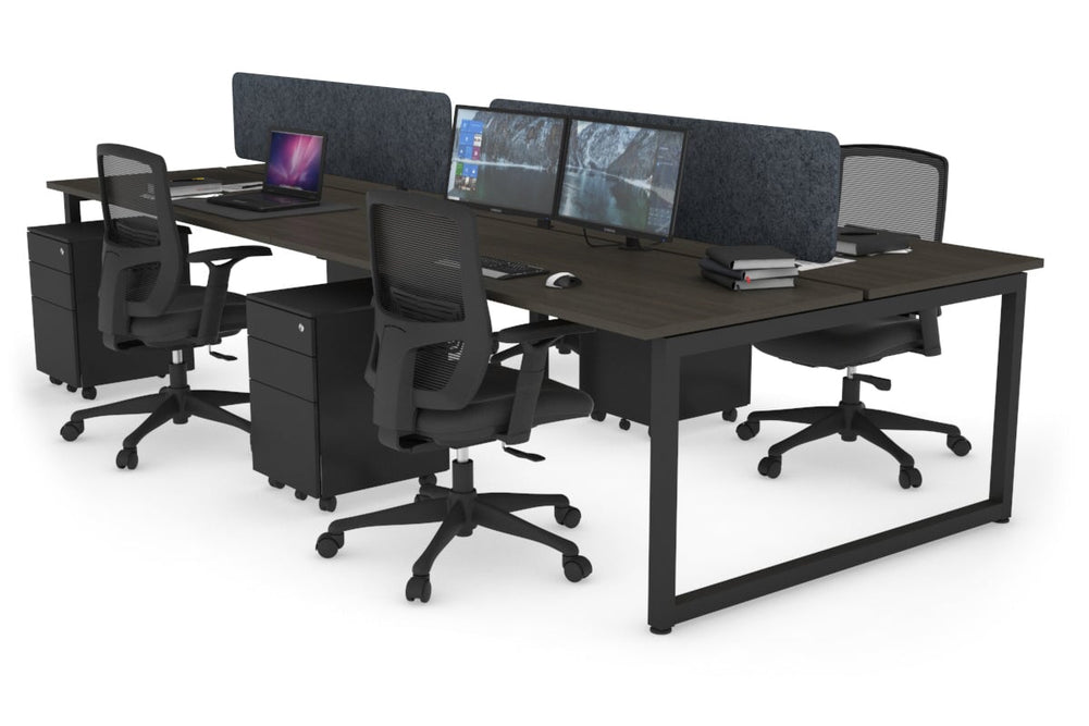 Quadro Loop Legs 4 Person Office Workstation [1800L x 700W]-black leg dark oak dark grey acoustic panel (400H x 1600W)