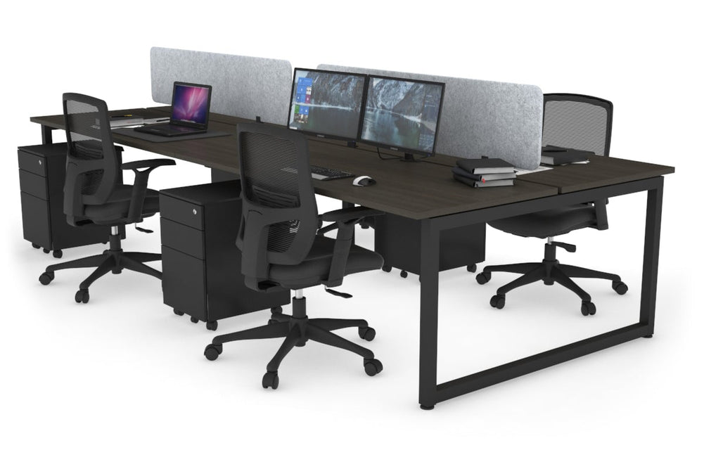 Quadro Loop Legs 4 Person Office Workstation [1800L x 700W]-black leg dark oak light grey acoustic panel (400H x 1600W)