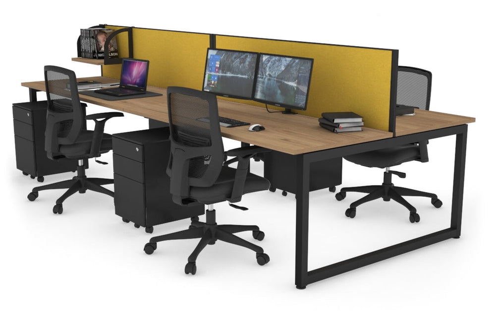 Quadro Loop Legs 4 Person Office Workstation [1800L x 700W]-black leg salvage oak mustard yellow (500H x 1800W)