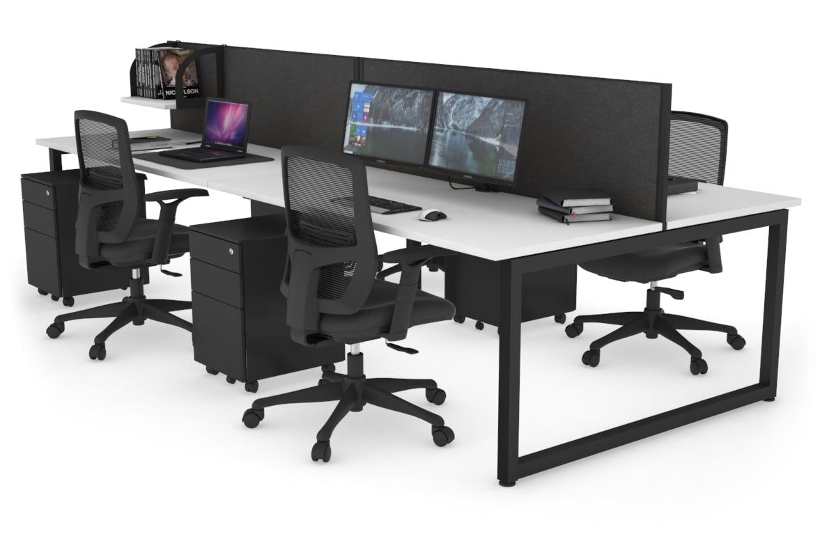 Quadro Loop Leg 4 Person Office Workstations [1800L x 700W] Jasonl black leg white moody charcoal (500H x 1800W)