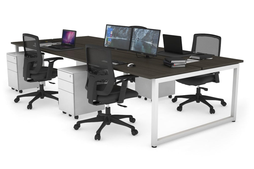 Quadro Loop Legs 4 Person Office Workstation [1800L x 700W]-white leg dark oak none