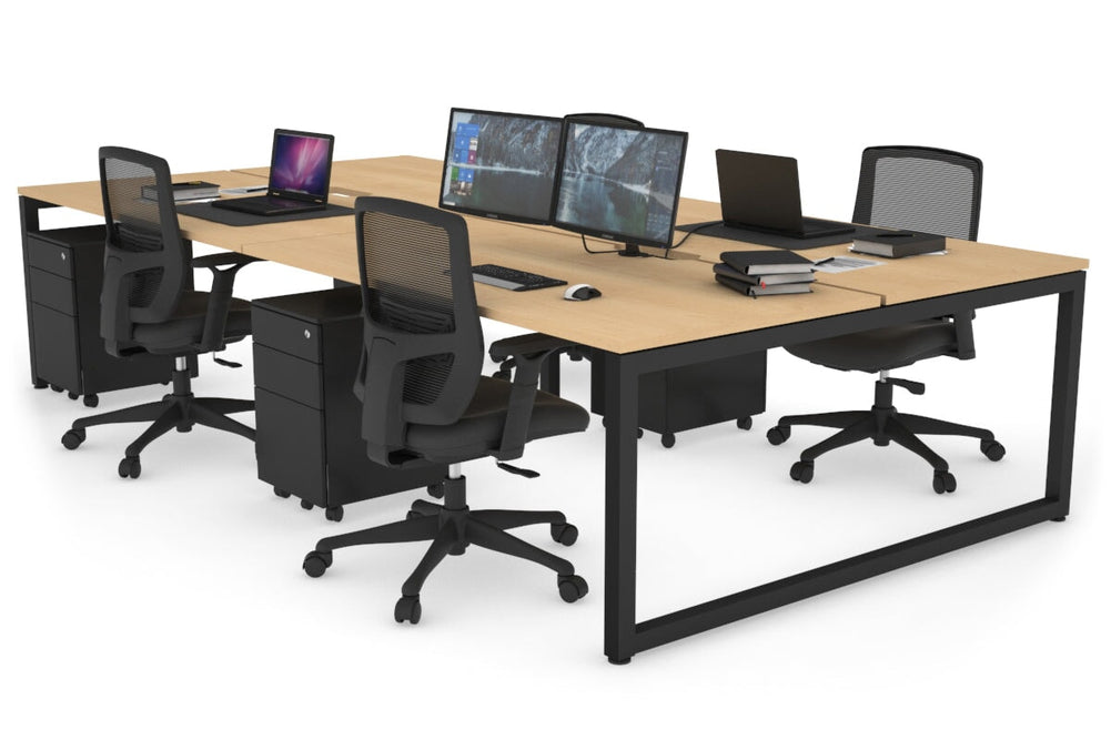 Quadro Loop Legs 4 Person Office Workstation [1800L x 800W with Cable Scallop]-black leg maple none