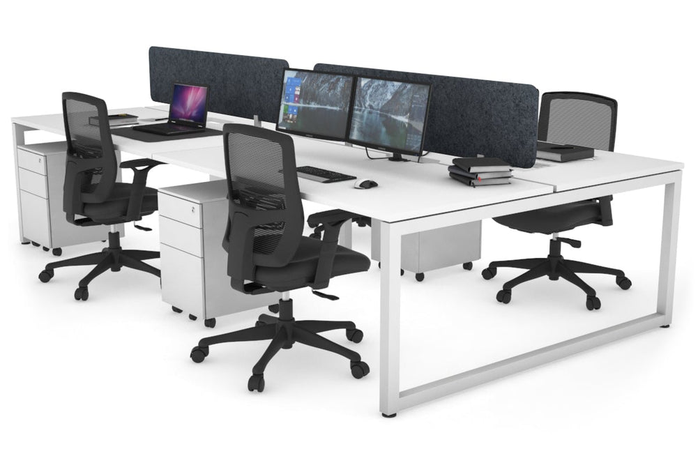 Quadro Loop Legs 4 Person Office Workstation [1800L x 800W with Cable Scallop]-white leg white dark grey acoustic panel (400H x 1600W)