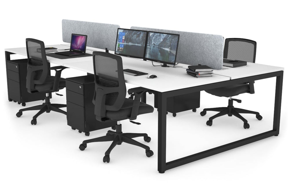 Quadro Loop Legs 4 Person Office Workstation [1800L x 800W with Cable Scallop]-black leg white light grey acoustic panel (400H x 1600W)