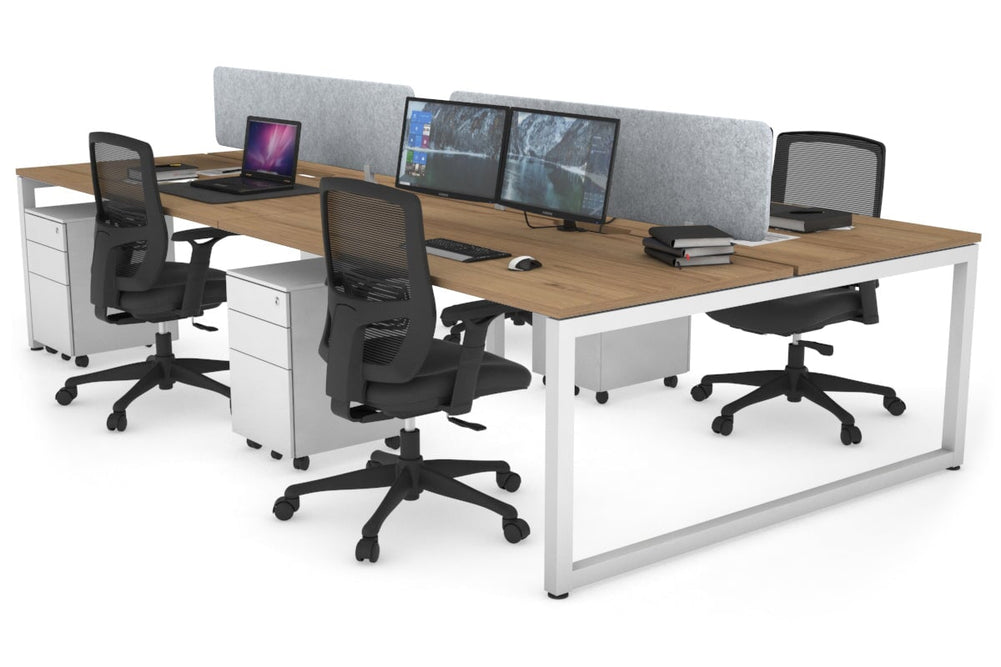 Quadro Loop Legs 4 Person Office Workstation [1800L x 800W with Cable Scallop]-white leg salvage oak light grey acoustic panel (400H x 1600W)