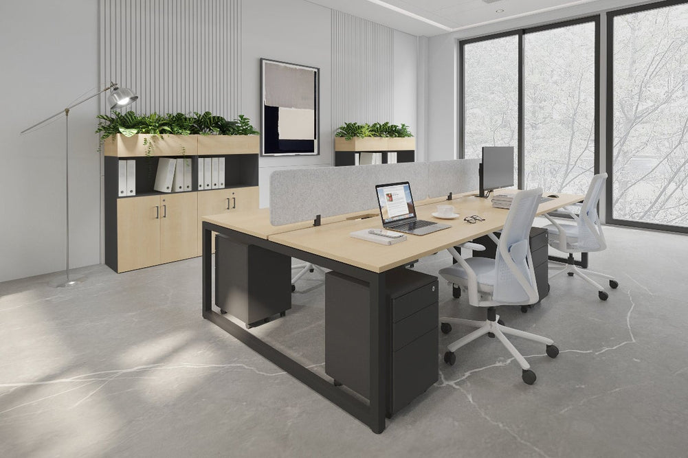 Quadro Loop Legs 4 Person Office Workstation [1800L x 800W with Cable Scallop]-black leg dark oak moody charcoal (500H x 1800W)