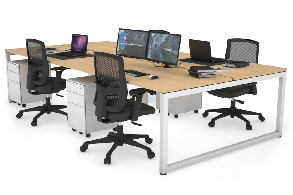 Quadro Loop Legs 4 Person Office Workstation [1800L x 800W with Cable Scallop]-white leg maple none