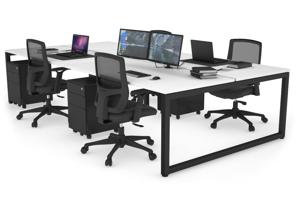 Quadro Loop Legs 4 Person Office Workstation [1800L x 800W with Cable Scallop]-black leg white none