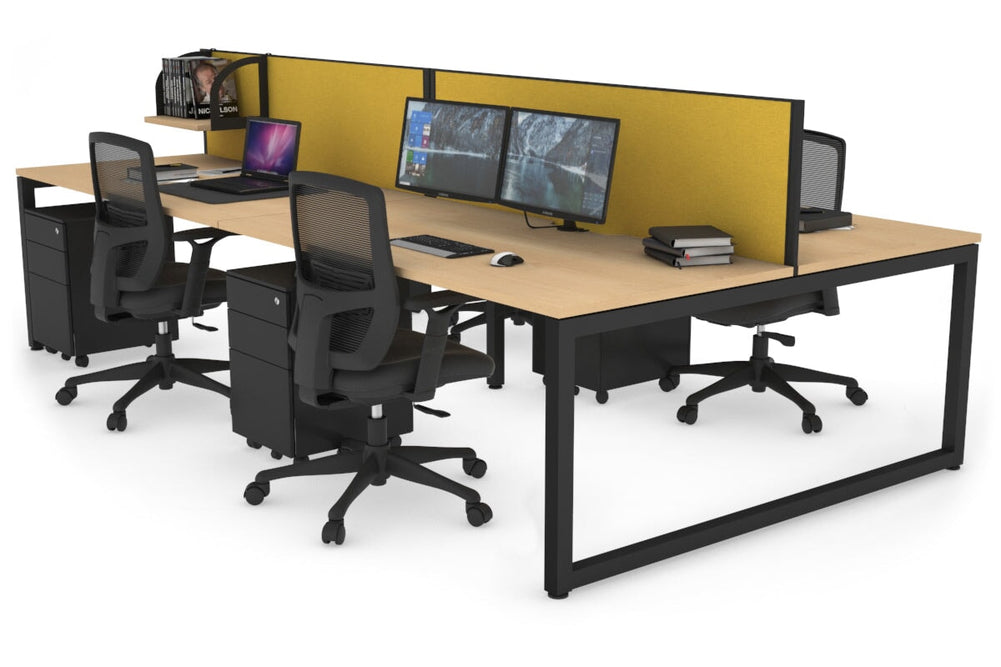 Quadro Loop Legs 4 Person Office Workstation [1800L x 800W with Cable Scallop]-black leg maple mustard yellow (500H x 1800W)