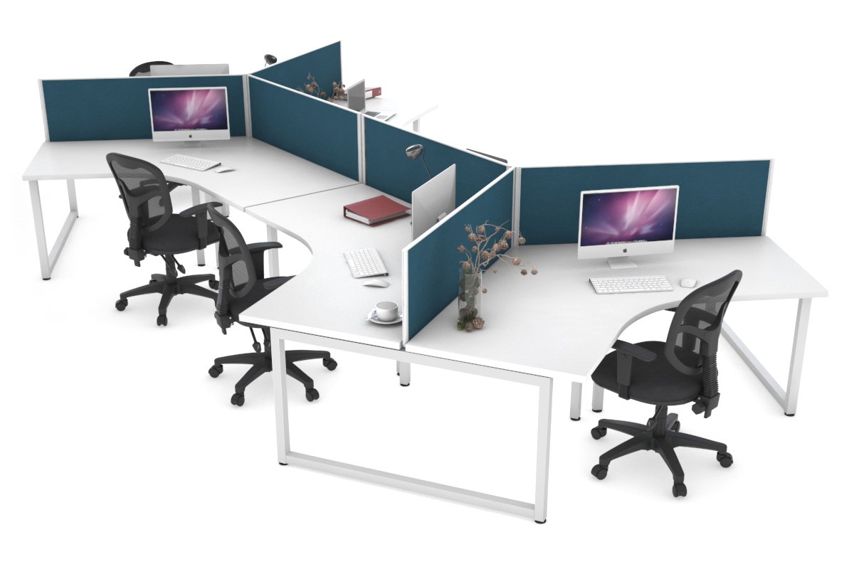 Quadro Loop Leg 6 Person 120 Degree Office Workstations Jasonl white leg deep blue (500H x 1200W) 