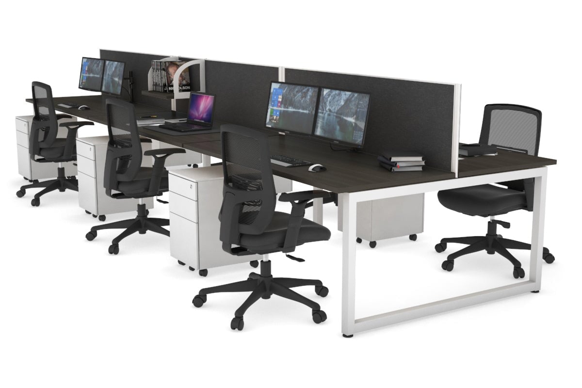 Quadro Loop Leg 6 Person Office Workstations [1200L x 700W] Jasonl white leg dark oak moody charcoal (500H x 1200W)