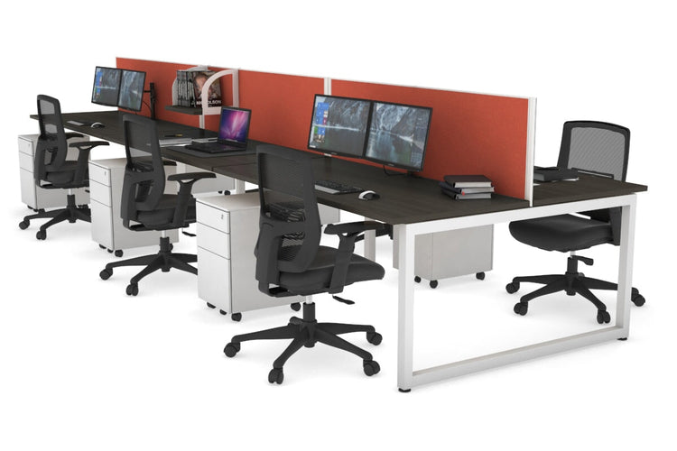 Quadro Loop Leg 6 Person Office Workstations [1200L x 700W] Jasonl white leg dark oak orange squash (500H x 1200W)
