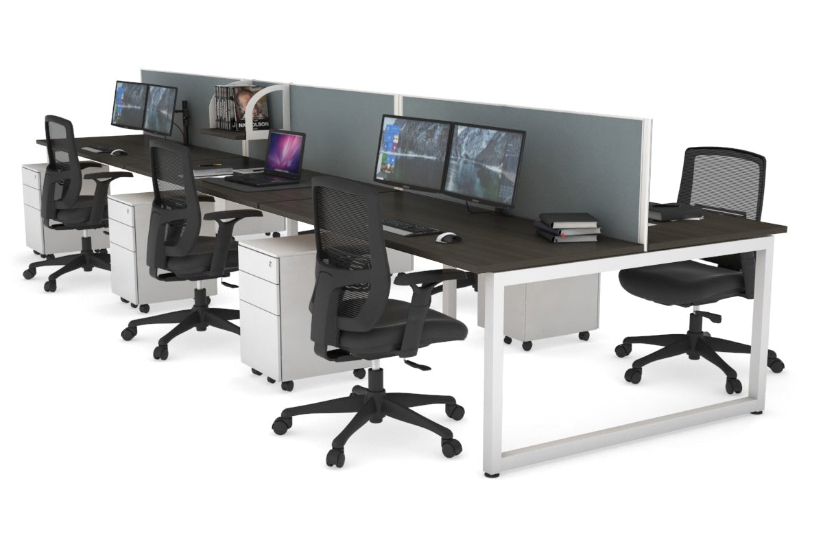 Quadro Loop Leg 6 Person Office Workstations [1200L x 700W] Jasonl white leg dark oak cool grey (500H x 1200W)