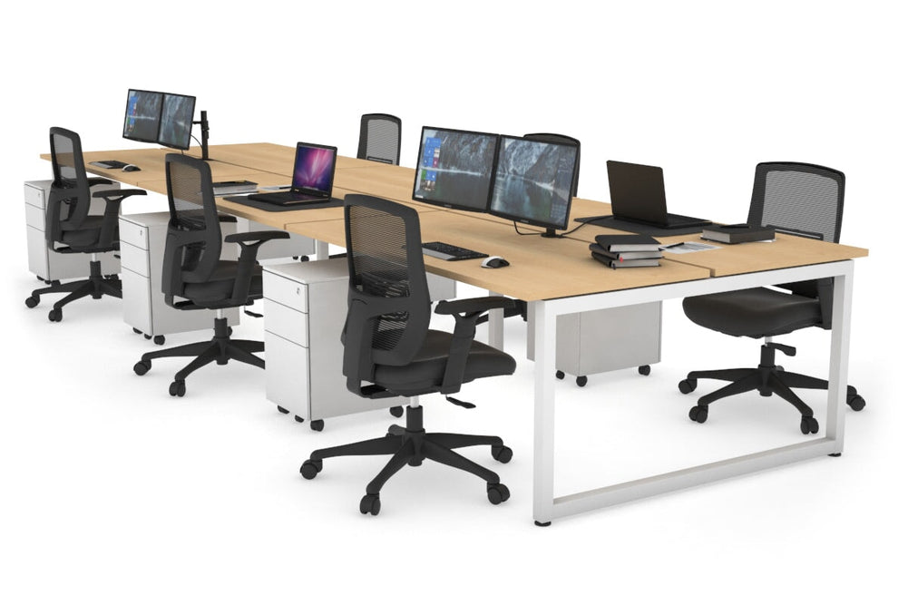 Quadro Loop Legs 6 Person Office Workstation [1200L x 700W]-white leg maple none