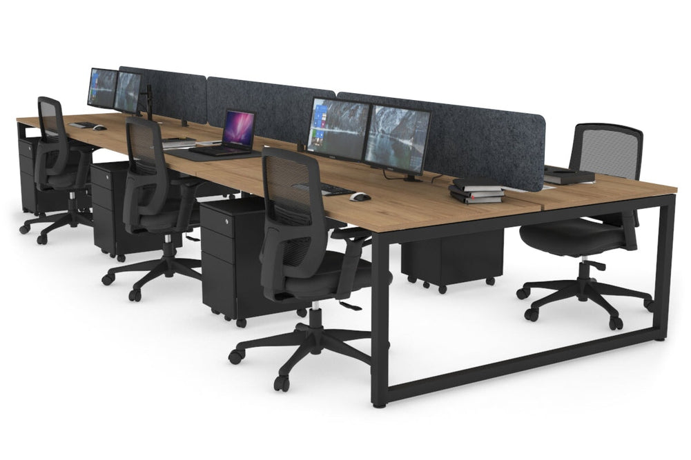 Quadro Loop Legs 6 Person Office Workstation [1200L x 800W with Cable Scallop]-black leg salvage oak dark grey acoustic panel (400H x 1200W)